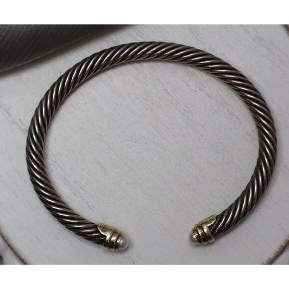 David Yurman Sterling Silver & 14k Pearl Cable Bracelet 28.62G/ 4.7mm - Picture 6 of 7